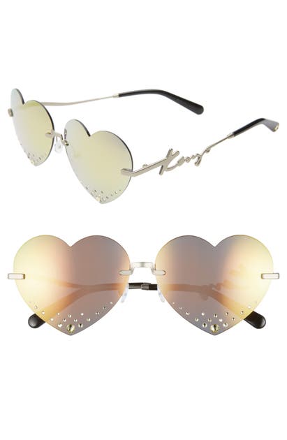 KENZO 63MM OVERSIZE RIMLESS HEART SUNGLASSES - GOLD/ GOLD
