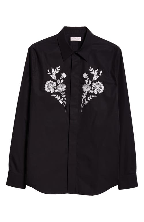 Alexander Mcqueen Floral Embroidered Cotton Button-up Shirt In Black