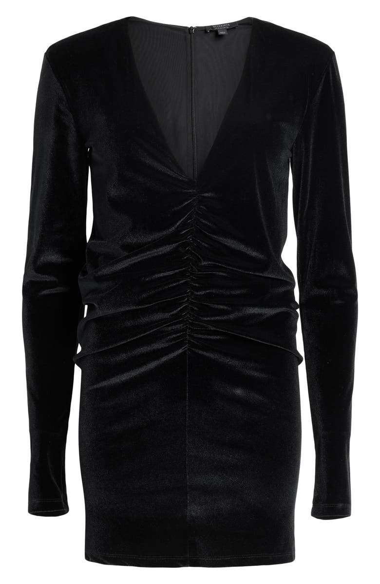 AllSaints Anya Long Sleeve Stretch Velvet Minidress | Nordstrom