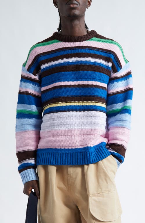 Shop Jw Anderson Stripe Merino Wool Crewneck Sweater In Blue/multi