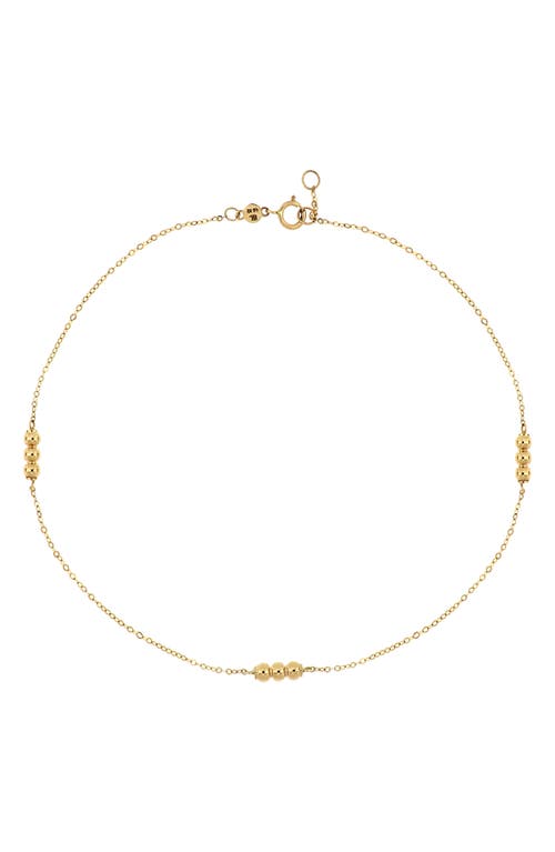 14K Gold Beaded Station Anklet in 14K Yellow Gold