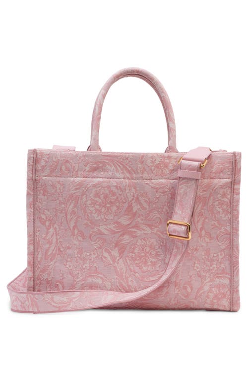 Shop Versace Barocco Athena Small Tote In Pink/rose/gold