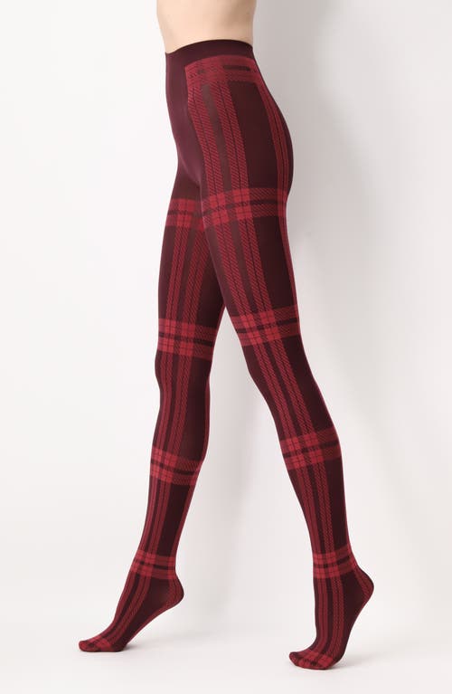 Oroblu Scottish Plaid Tights in Bordeaux/Red 