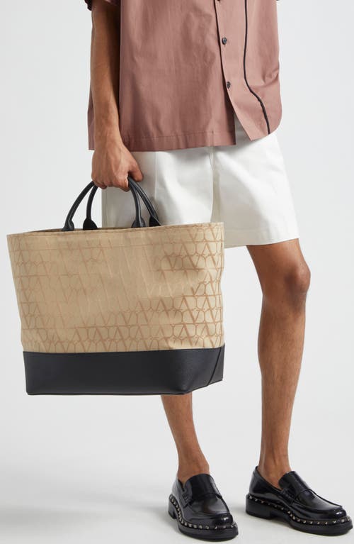 Shop Valentino Garavani Toile Iconographe Canvas & Leather Tote In Chinos/nero