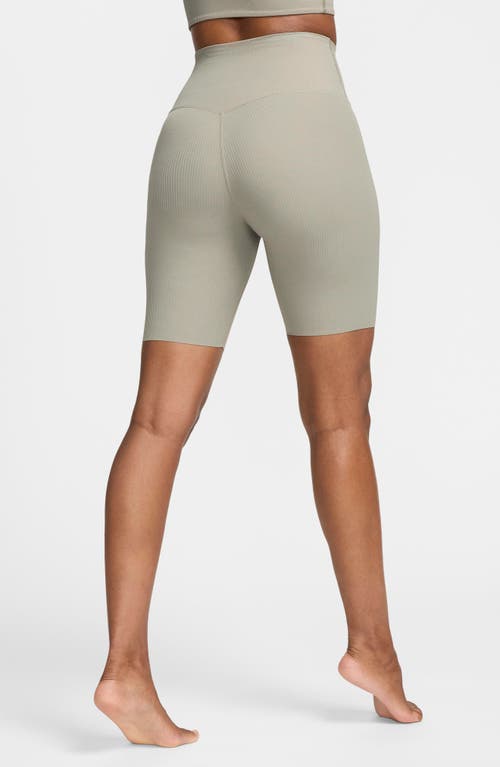 Shop Nike Zenvy Dri-fit High Waist Rib Bike Shorts In Light Army