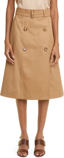 Cotton Gabardine Trench Skirt in Camel - Women