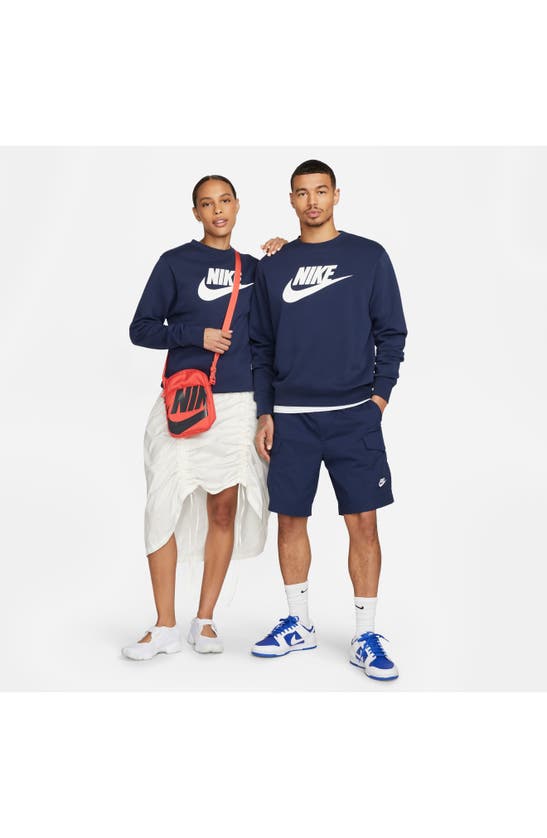 Shop Nike Fleece Graphic Pullover Sweatshirt In Midnight Navy