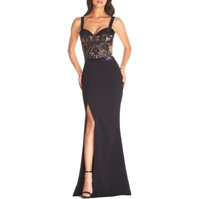 Dress The Population Monique Sequin Lace Bustier Gown, Black