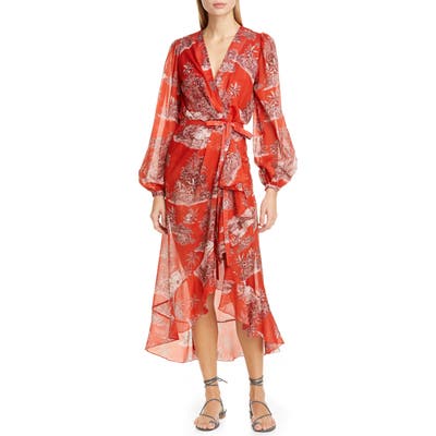 Johanna Ortiz Toile Palm Print Long Sleeve Cover-Up Wrap, Orange