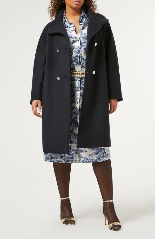 Shop Marina Rinaldi Baschi Double Breasted Wool Coat In Midnight Blue