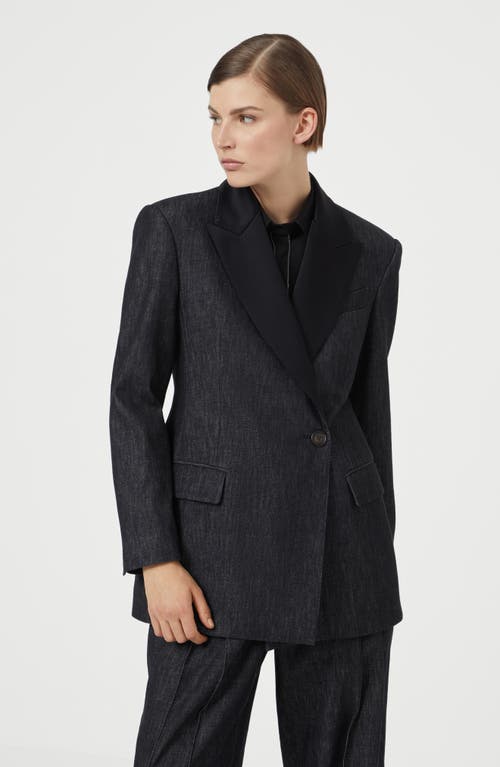 Shop Brunello Cucinelli Cotton Denim-effect Twill Blazer With Monili In Dark Denim