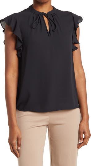 NORDSTROM RACK Ruffle Sleeve Tie Neck Top