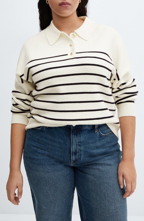 Shop Mango Stripe Polo Sweater In White/dark Navy