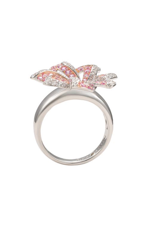 Suzy Levian Sterling Silver Blue Sapphire, Created White Sapphire & Brown Diamond Spiral Ring In Pink
