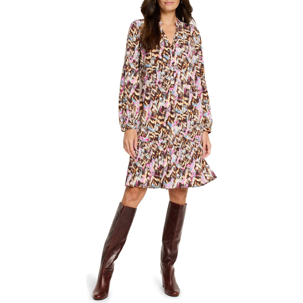 NIC+ZOE Painted Ikat Long Sleeve Dress in Neutral Multi
