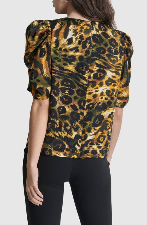 Shop Dkny Animal Print Puff Sleeve Top In Autumn Mix Animal