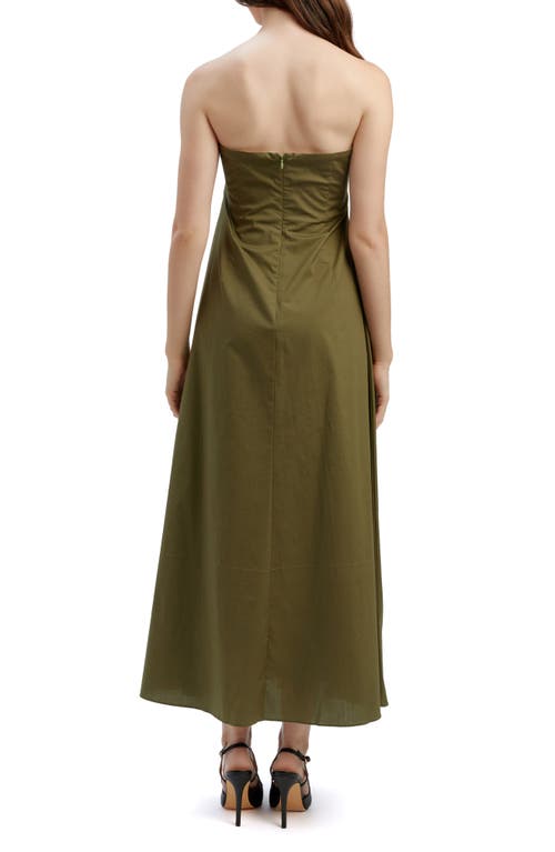 Shop Bardot Lora Strapless Cotton Poplin Maxi Dress In Khaki