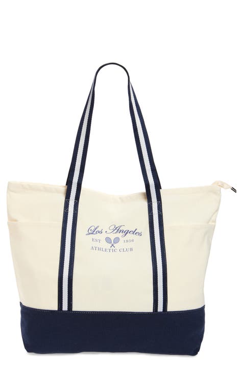 Blue and white tote bag best sale