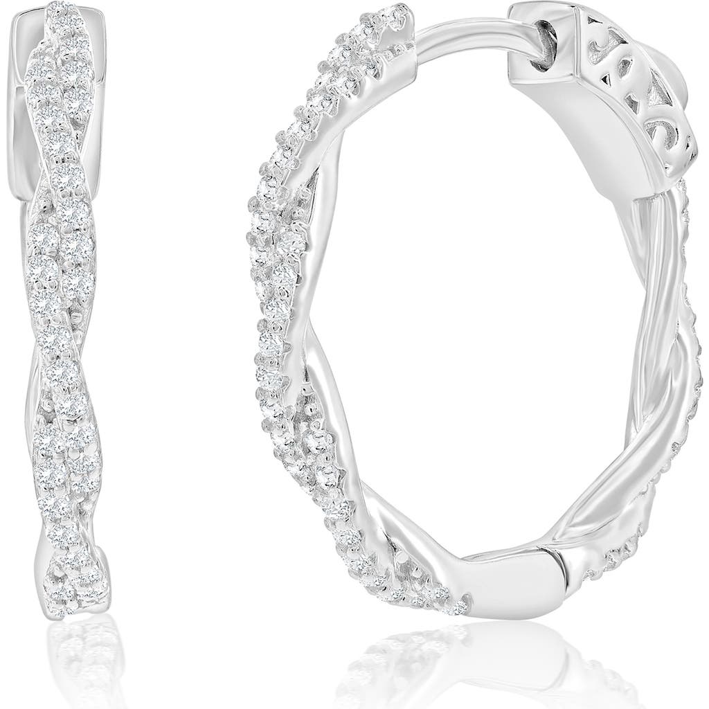 Simona Cubic Zirconia Twisted Hoop Earrings In Silver