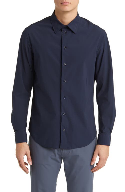 Emporio Armani Stretch Jersey Button-Up Shirt Navy at Nordstrom,