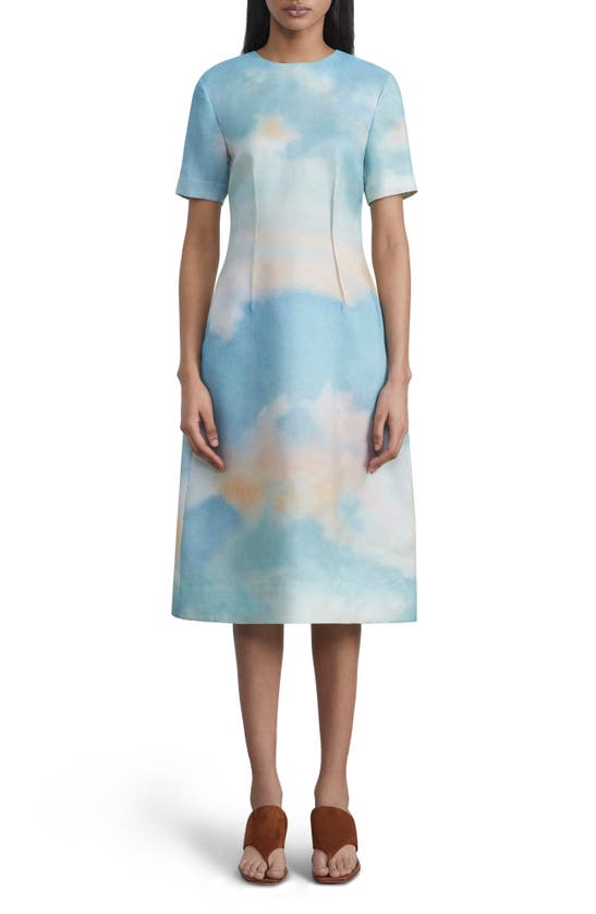 Lafayette 148 Sky Scene Print Silk Gazar Fit & Flare Dress In Liberty Green  | ModeSens