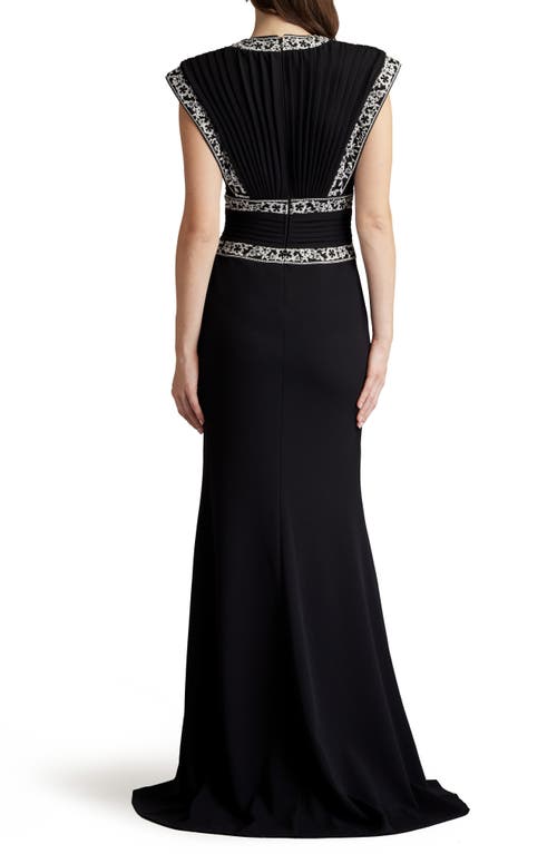 TADASHI SHOJI TADASHI SHOJI EMBROIDERED TRIM V-NECK GOWN 