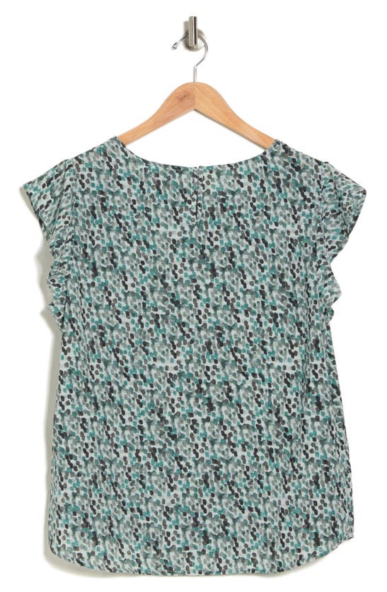 Shop Adrianna Papell Print Flutter Sleeve Top In Aqua Watercolor Dot