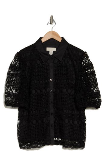 By Design Brianna Short Sleeve Lace Top In Black