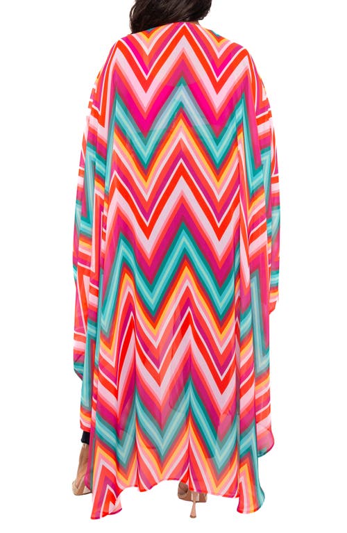 Buxom Couture Chevron Print Chiffon Robe With Wrist Bands In Pink Multi