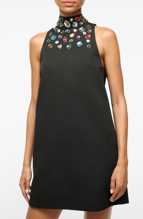 Shop Staud Finn Bejeweled A-line Minidress In Black Celestial