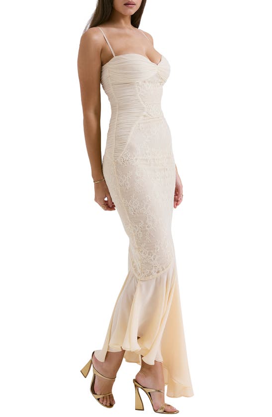 Shop House Of Cb Felicia Lace Inset Mermaid Gown In Macademia