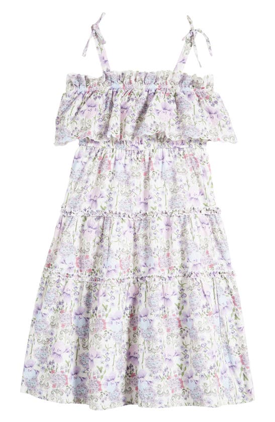 Shop Bcbg Kids' Strap Dress In White/ Purple Multi