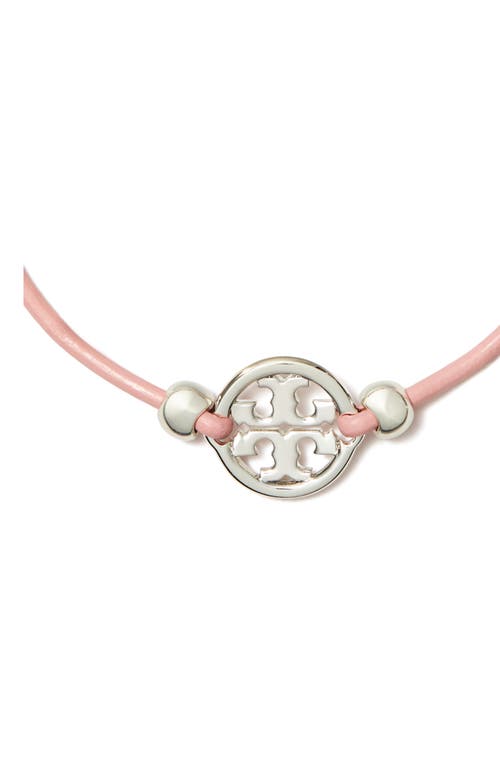 Shop Tory Burch Miller Logo Slider Bracelet In Tory Silver/pink