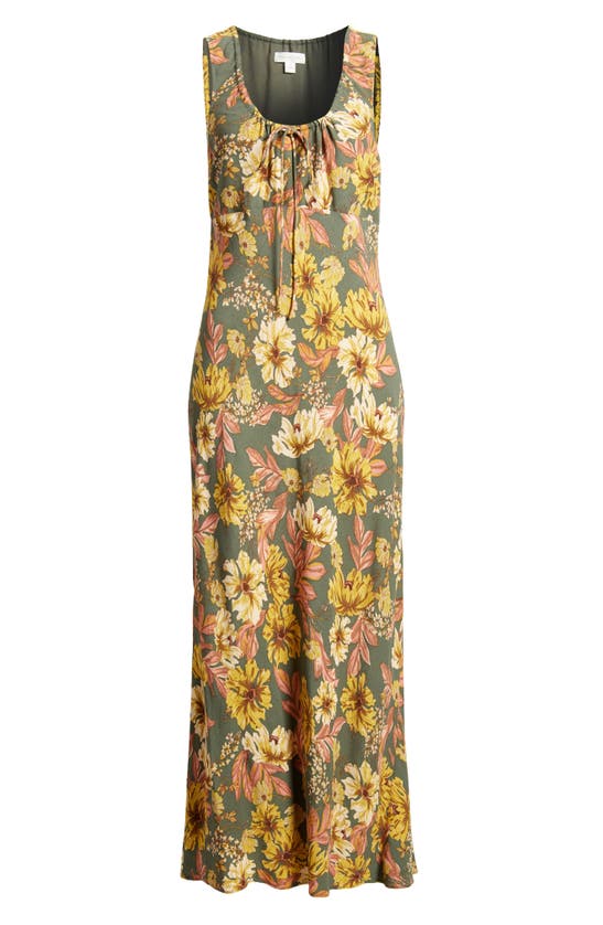 Shop Treasure & Bond Ruched Bias Cut Maxi Dress In Olive Kalamata Amelia Floral