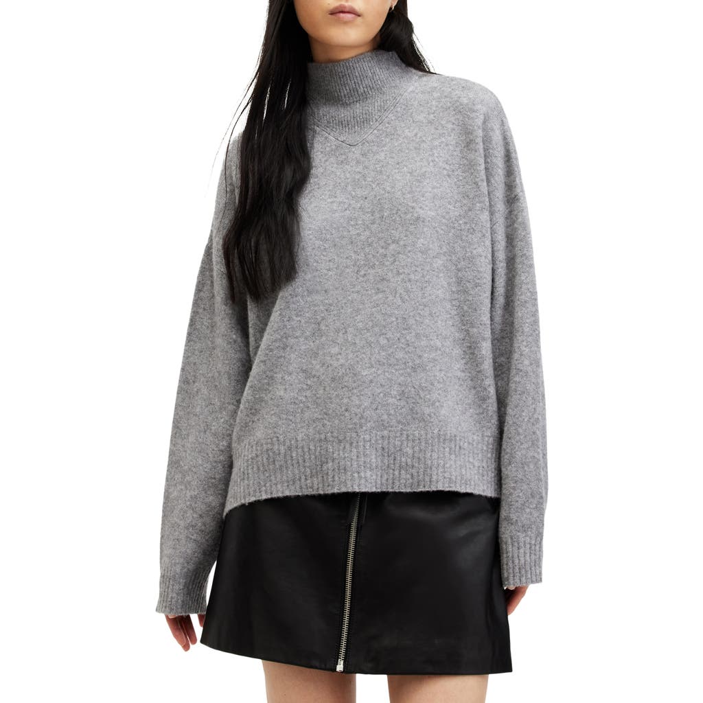 Allsaints Asha Oversize Mock Neck Sweater In Grey Marl