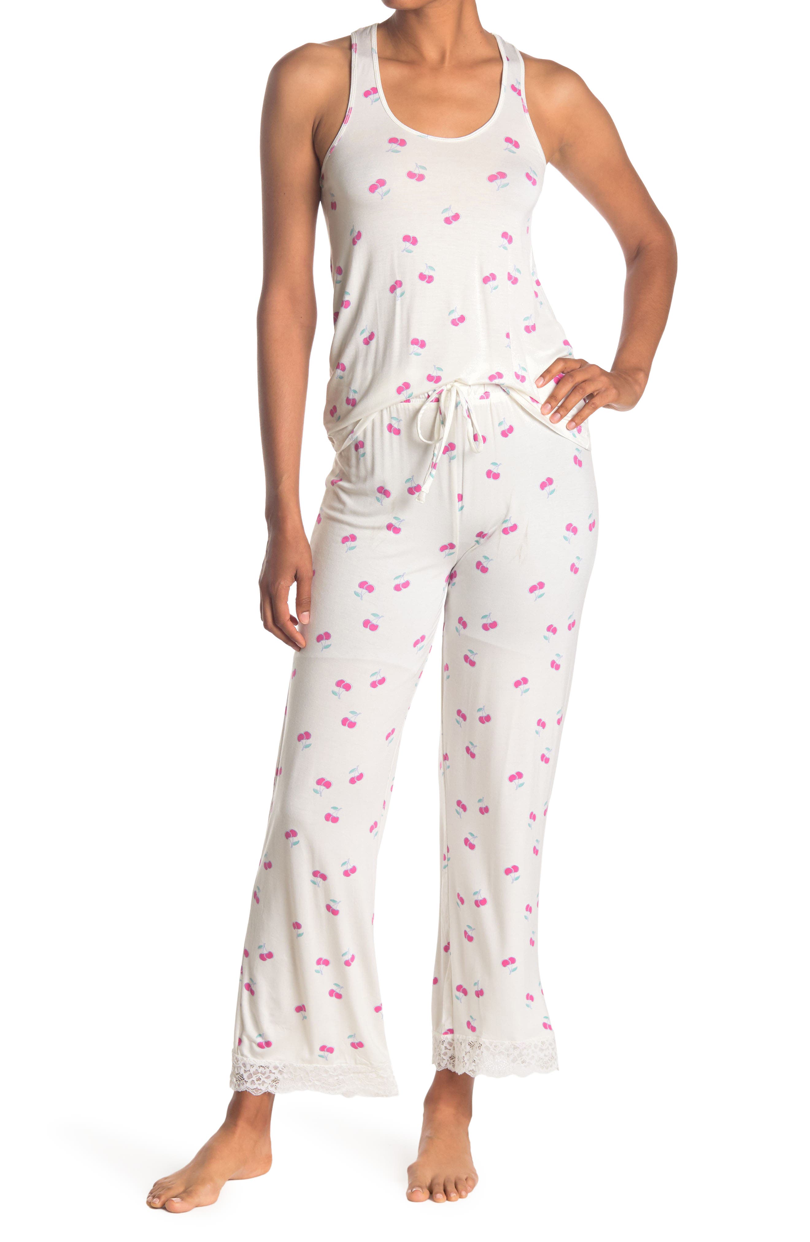 Honeydew Intimates Striped Lace Trim Tank & Pants 2-piece Pajama Set In Ivorycherries