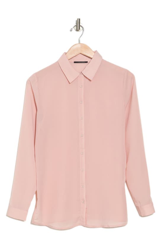 T Tahari Long Sleeve Button Front Shirt In Lt. Blush