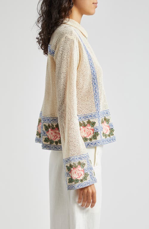 Shop Bode Bourbon Rose Embroidered Semisheer Cotton Top In Yellow Multi