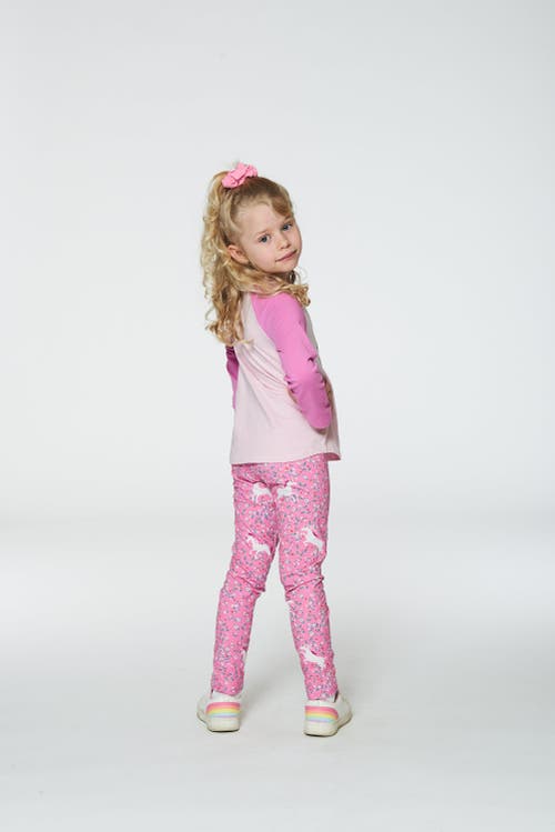 Shop Deux Par Deux Girl's Printed Leggings Pink With Unicorn In Printed Unicorns