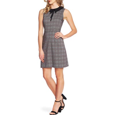 Cece Contrast Collar Menswear Plaid Dress, Black