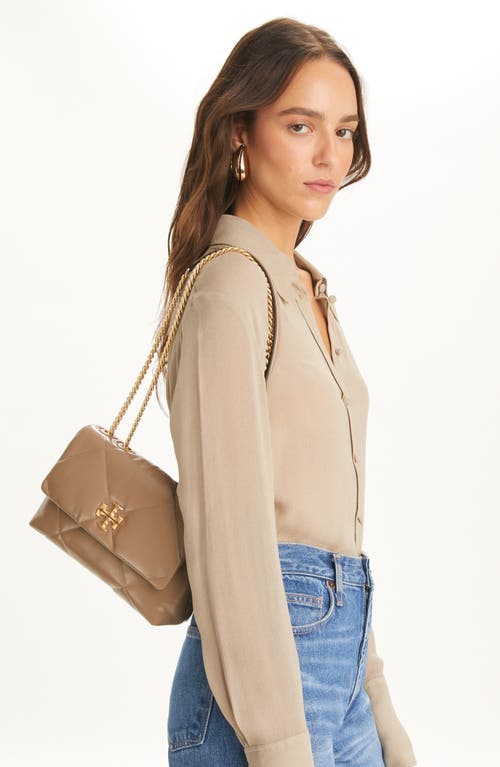 Shop Tory Burch Small Kira Diamond Quilted Convertible Leather Shoulder Bag In Taupe Oak