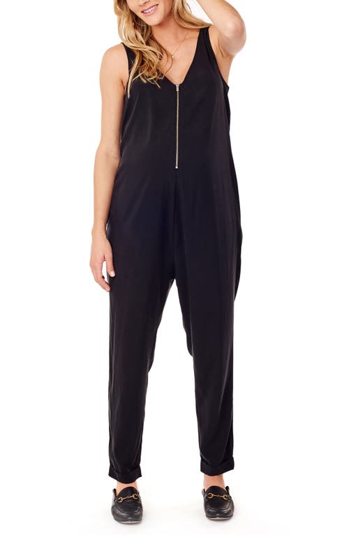 Ingrid & Isabel Zip Front Maternity/Nursing Jumpsuit Jet Black at Nordstrom,