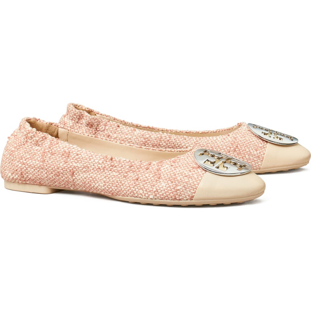 Tory Burch Claire Cap Toe Ballet Flat In Peach/ivory/gold