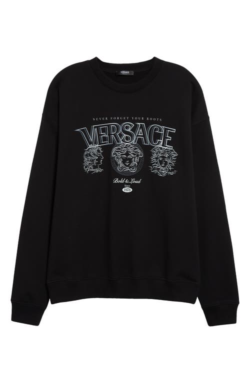 Shop Versace Medusa Logo Cotton Graphic Sweatshirt In Black Optical White