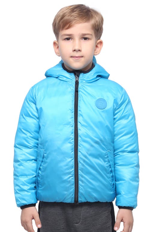 Rokka&rolla Kids' Reversible Lightweight Puffer Jacket In Dark Grey Space/hawaiian Ocean