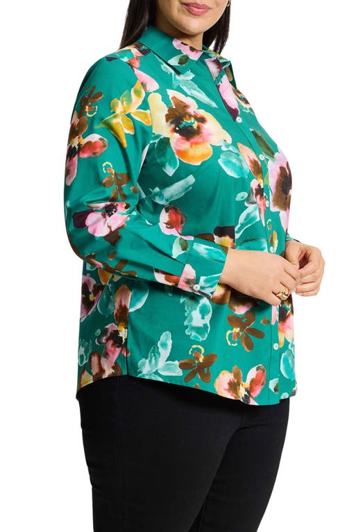 Foxcroft Zoey Watercolor Non-iron Cotton Button-up Shirt In Green Multi