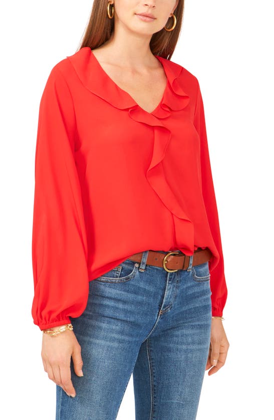 Vince Camuto Ruffle Neck Long Sleeve Georgette Blouse In Autumn 