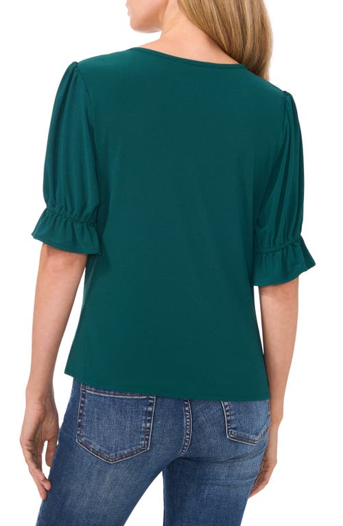 Shop Cece Button Shoulder Crepe Knit Top In Dark Forest Green