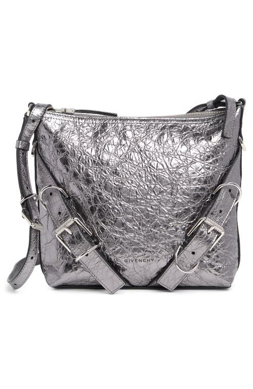 Givenchy Small Voyou Crinkled Metallic Leather Shoulder Bag in Silvery Grey at Nordstrom