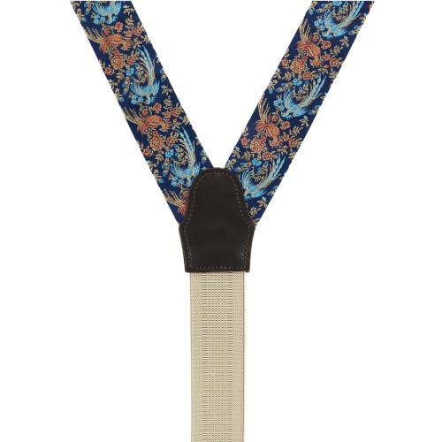 Trafalgar Birds Of Prosperity Silk Button End Suspenders (braces) And Bow Tie Set In Navy